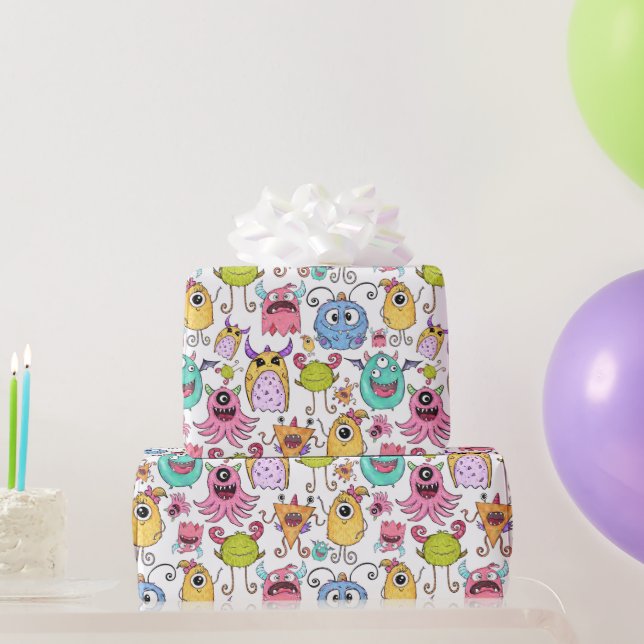 Papel De Presente Monstrinhos Felizes  (Presentes para festas)