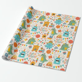 Papel De Presente Monstrinhos Felizes