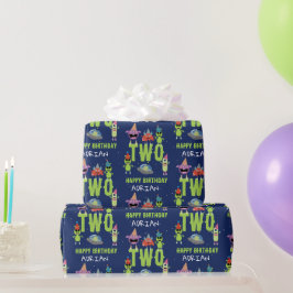 Papel De Presente Monstro Alien Cute Espaço Nome Idade Aniversário C
