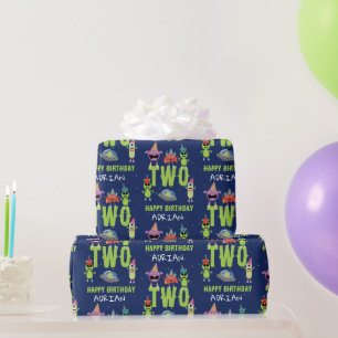 Papel De Presente Monstro Alien Cute Espaço Nome Idade Aniversário C