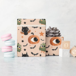 Papel De Presente Monstro da Abóbora Bonita e Padrão de Morcego Hall