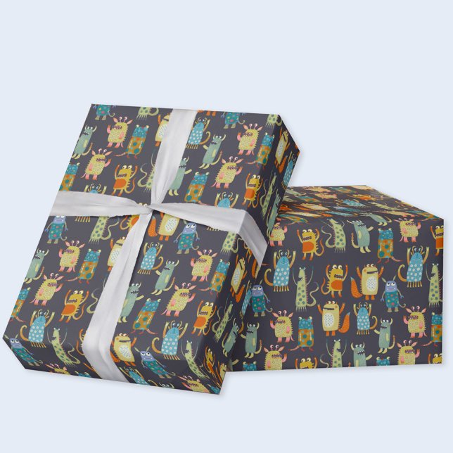 Papel De Presente Monstros bonitos (Fun monster pattern gift wrapping paper)