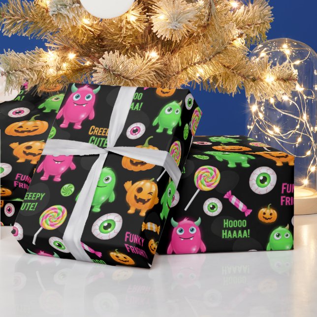 Papel De Presente Monstros "Cachorros" e Diversão do Halloween (Feriados)