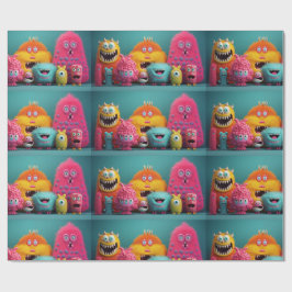 Papel De Presente Monstros coloridos e peludos em cores brilhantes