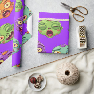 Papel De Presente Monstros Divertidos Zumbis Para o Halloween