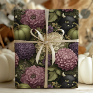Papel De Presente Monstros do Halloween Elegantes e Abóboras em Roxo