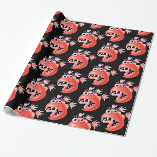 Papel De Presente Monstros Engraçados Criaturas De Bobo Com Garota