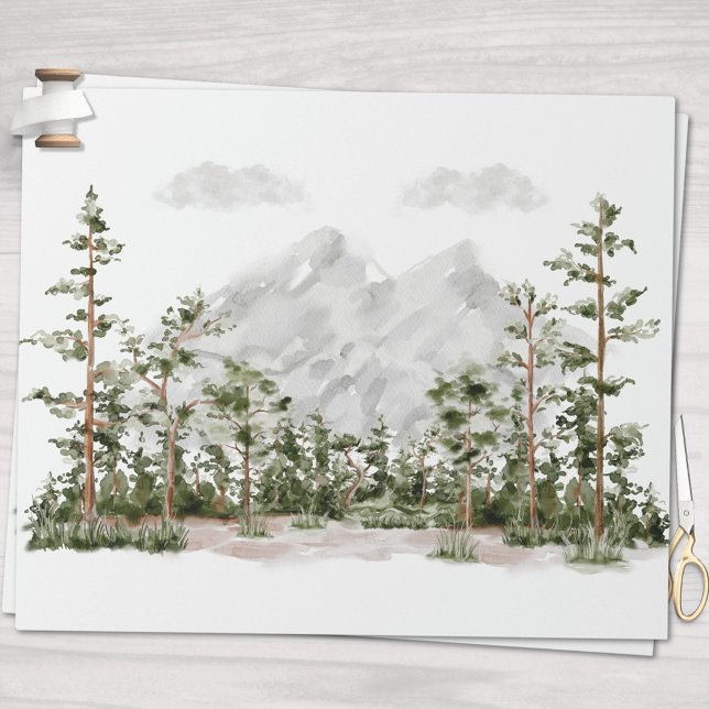 Papel De Presente Montanha e Floresta de Aquarela (In situ)