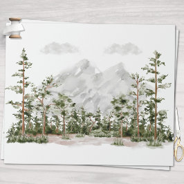Papel De Presente Montanha e Floresta em Aquarela