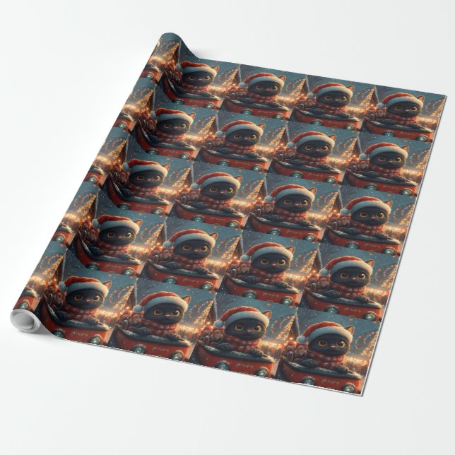 Papel De Presente Montanha Russa de Gato Preto de Natal (Desenrolado)