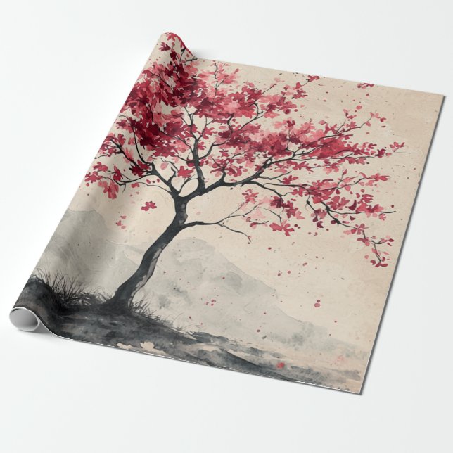 Papel De Presente Montanha Serenidade Crimson Sakura (2) (Desenrolado)