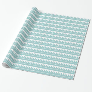 Papel De Presente Montanhas Astecas - Verde Azul Claro em Branco