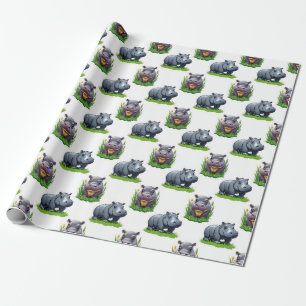 Papel De Presente Moo Deng Hippopotamus Animal Pattern Design