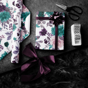 Papel De Presente Moody Boho Púrpura e Rosa de beringela