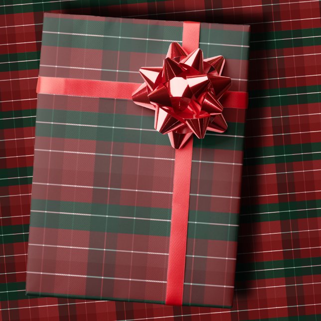 Papel De Presente Moody Burgundy and Hunter Green Stripe Plaid Xmas (Criador carregado)