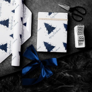 Papel De Presente Moody Felry Christmas   Árvore azul Marinho-escura