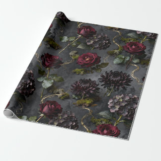 Papel De Presente Moody Flower Dark Floral Gift
