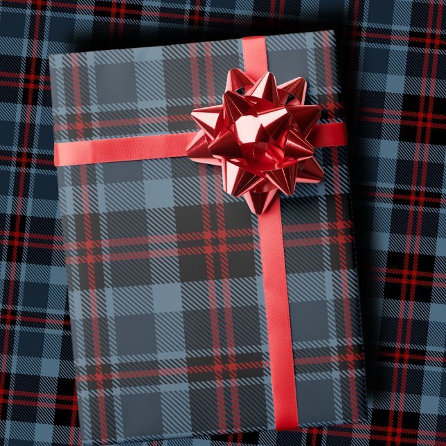 Papel De Presente Moody Slate Blue and Deep Red Tartan Plaid (Criador carregado)