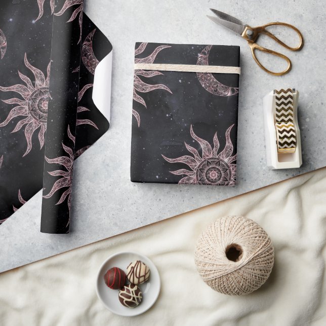 Papel De Presente Moon preto rosa - Sol Mandala (Artesanato)