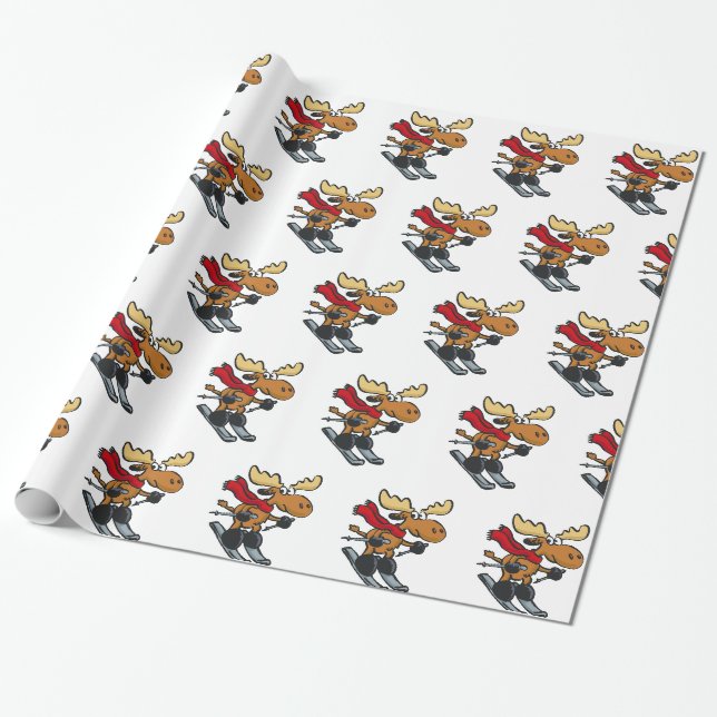 Papel De Presente Moose está patinando no inverno| escolher cor de r (Desenrolado)