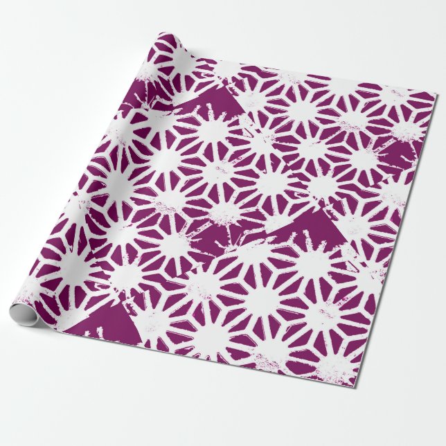 Papel De Presente Morango e padrão geométrico branco (Desenrolado)