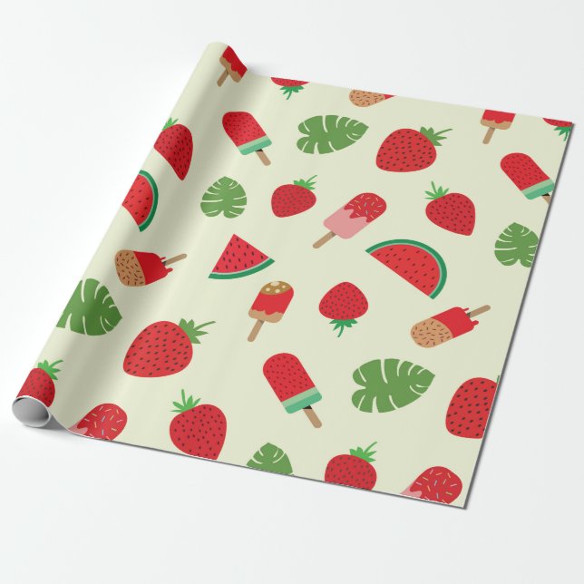 Papel De Presente Morango, Melancia e picolé-vermelho (Desenrolado)