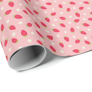 Papel De Presente Morangos de Verão em Rosa (pequena escala)