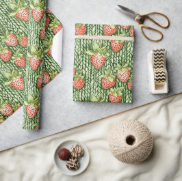 Papel De Presente Morangos Frutas Aniversário Verde Vermelho
