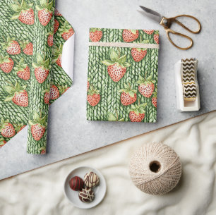Papel De Presente Morangos Frutas Aniversário Verde Vermelho