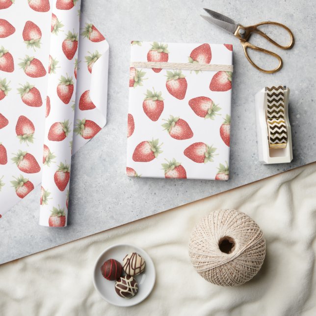 Papel De Presente Morangos Frutas Vermelhas Aniversário (Artesanato)