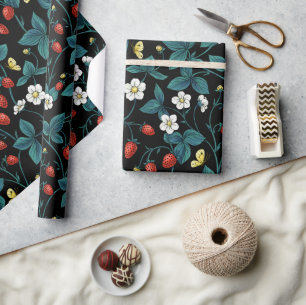 Papel De Presente Morangos selvagens vermelhos/amarelos/azuis/pretos