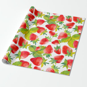 Papel De Presente Morangos Vermelhos Aquarela Colorida