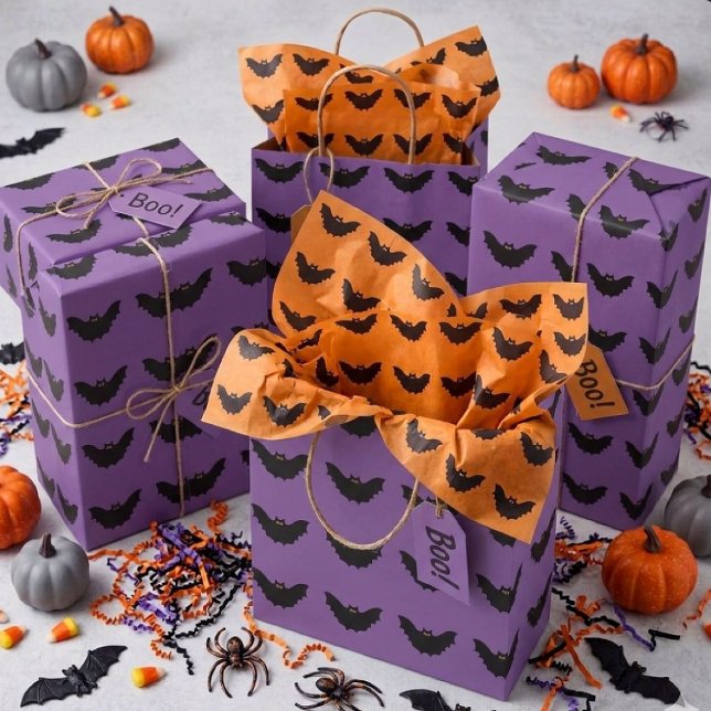 Papel De Presente Morcego Preto de Halloween (Criador carregado)