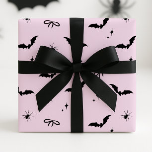 Papel De Presente Morcegos, aranhas e Arcos, cor-de-rosa, brancos