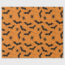 Papel De Presente Morcegos Aranhas Terra Rachada Laranja Assustador