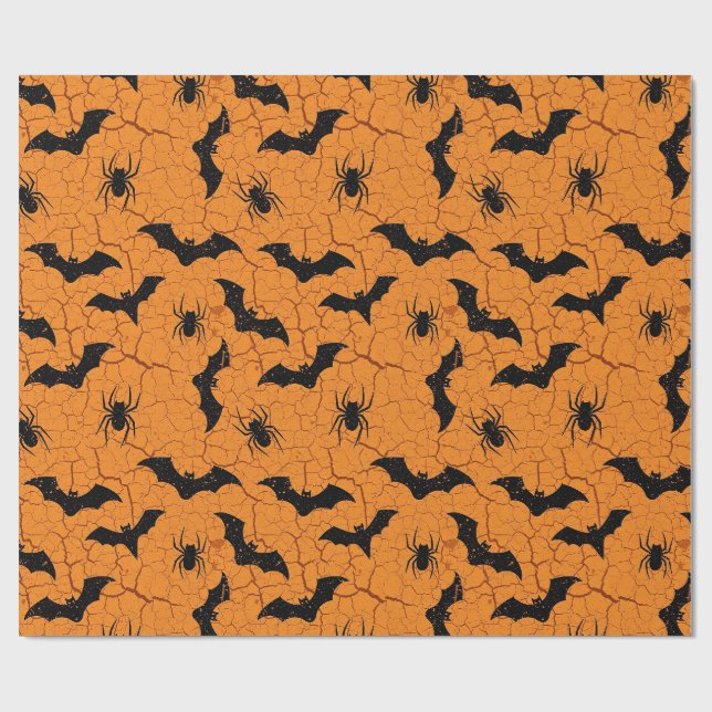 Papel De Presente Morcegos Aranhas Terra Rachada Laranja Assustador (Aberto)