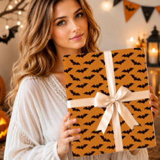 Papel De Presente Morcegos Assustadoresos Laranja Terra Rachada Vint