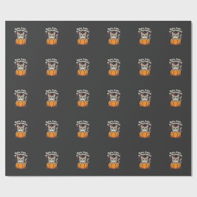 Papel De Presente Morcegos de Halloween Gatos e Abóboras Desenho de  (Aberto)