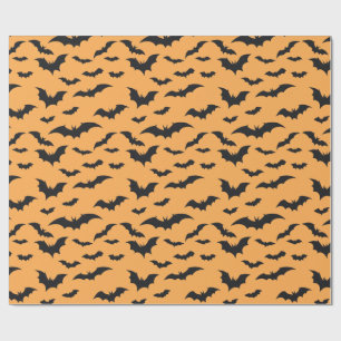 Papel De Presente Morcegos de Halloween sobre fundo laranja