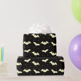 Papel De Presente Morcegos Pretos e Dourados no Halloween Preto