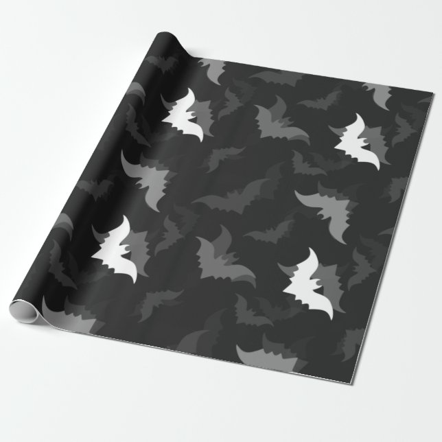 Papel De Presente morcegos pretos gótico de halloween (Desenrolado)