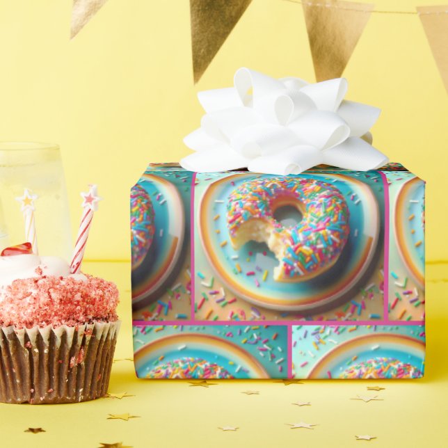 Papel De Presente Morda de Rosquinha com bordas (Festa de aniversário)