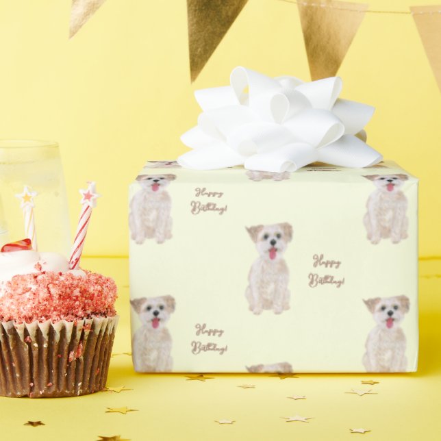 Papel De Presente Morkie Personalizável (Festa de aniversário)