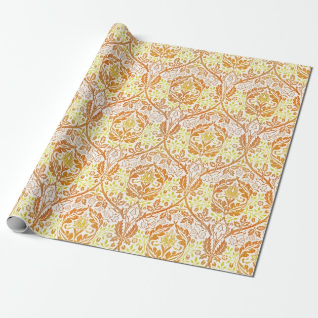 Papel De Presente Morris Ouro Bough: Elegância Botânica Clássica (Desenrolado)