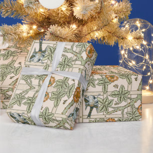 Papel De Presente Morris' Trellis - Flor Vintage e Padrão de Aves