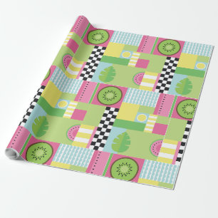 Papel De Presente Mosaico amarelo-rosa-rosa-fruta-de-verão colorido