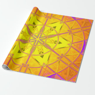 Papel De Presente Mosaico Caleidoscópio Flor Amarelo e Púrpura