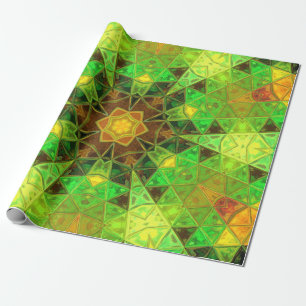 Papel De Presente Mosaico Caleidoscópio Flor Verde e Laranja