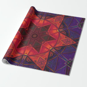 Papel De Presente Mosaico Caleidoscópio Flor Vermelho e Roxo