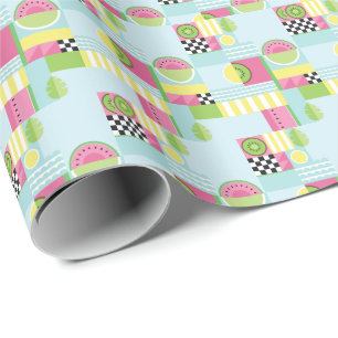Papel De Presente Mosaico colorido de verão, fruta de kiwi de melanc